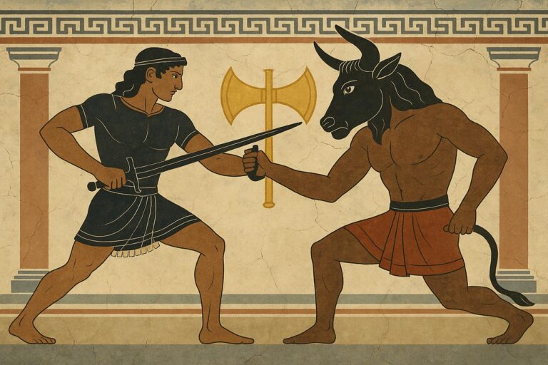 Theseus kÀmpft gegen den Minotaurus